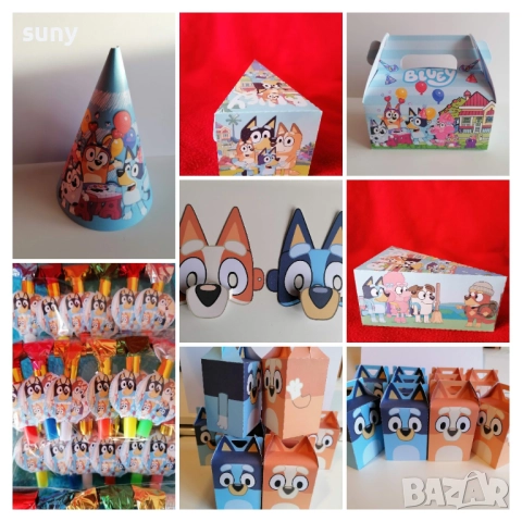 Картонена торта Блуи и Бинго, чашки, чинийки, салфетки, сламки, свирки, шапки, балони, кутийки,маски, снимка 2 - Други - 46263376