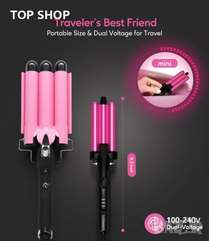 FARERY 3 Мини маша за коса за вафли за пътуване с чантичка