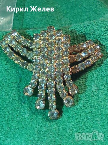 СТАРА ПОЗЛАТЕНА РЕТРО АРТ КРИСТАЛНА БРОНЗОВА БРОШКА с БОХЕМСКИ КРИСТАЛИ МАЙСТОРСКА ИЗРАБОТКА 29207, снимка 12 - Антикварни и старинни предмети - 37320273