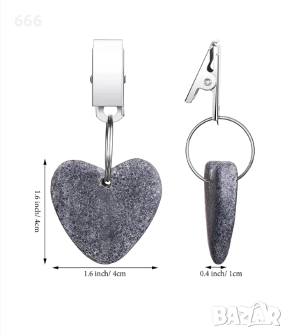 Комплект от 6 тежести за покривки с щипки, форма на сърце, естествен камък, сив, снимка 5 - Други стоки за дома - 52910593
