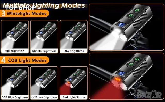 Комплект мощни светлини за велосипеди REHKITTZ ‎QB202, снимка 5 - Аксесоари за велосипеди - 48476243