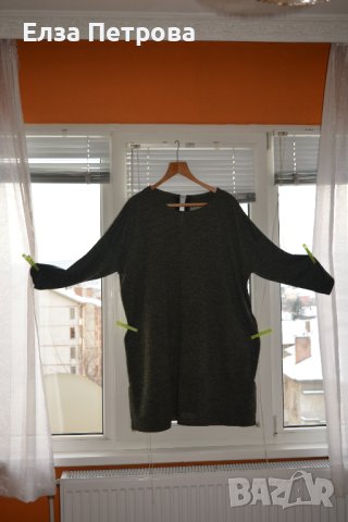 Блуза/туника дамска есенна тъмнозелена паднало рамо, 4XL÷ 5XL, снимка 3 - Туники - 43860862