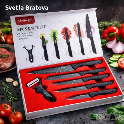 Комплект кухненски н о ж о в е Cheffinger MB09 – 6 части с мраморно покритие и магнитна кутия, снимка 2 - Прибори за хранене, готвене и сервиране - 53446980