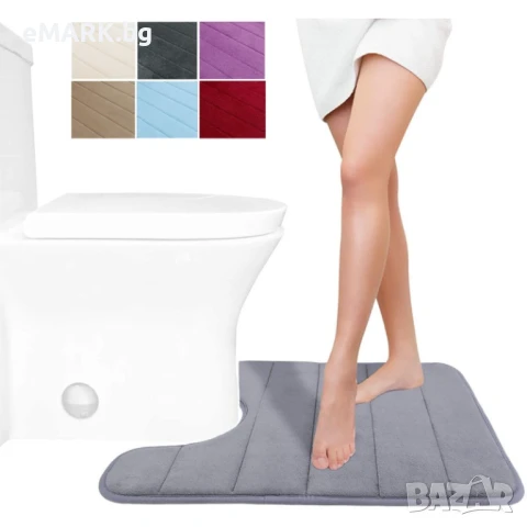 Kилимче за тоалетна чиния от мемори пяна с U-образна форма - светлосив цвят, снимка 1