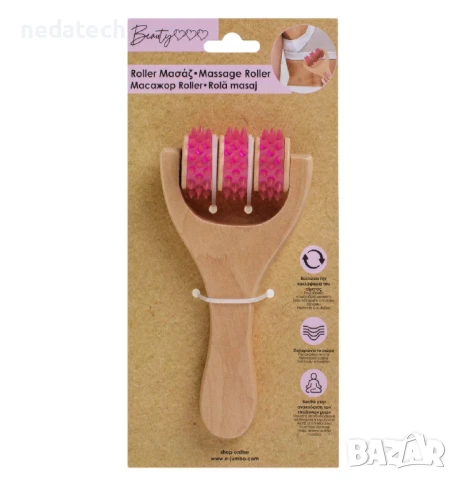 Масажиращ валяк за тяло с дървена дръжка, 8,5x15 см., снимка 3 - Други стоки за дома - 51179503