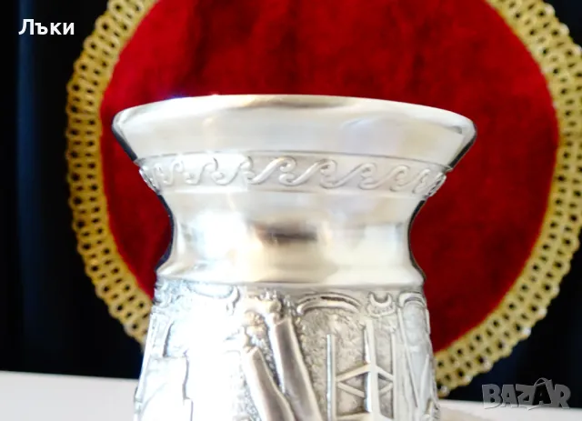 Немска чаша от калай,картини от любовна песен. , снимка 8 - Антикварни и старинни предмети - 48042290