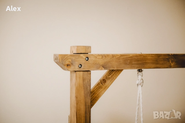 Дизайнерска дървена люлка с макраме., снимка 3 - Градински мебели, декорация  - 53262553