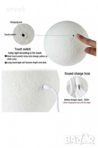 3D Лампа Impostore Луна, LED, Портативнa, 10 см..15-40 лева, 20 см 55 лева, снимка 6 - Настолни лампи - 27627253