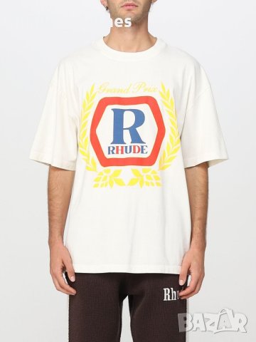 RHUDE Cream Grand Prix Hopps Logo Oversized Мъжка Тениска size S (M) и M (L), снимка 3 - Тениски - 42979314