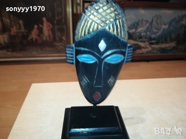 ДЪРВЕНА МАСКА НА СТОЙКА ОТ ФРАНЦИЯ 0312231002, снимка 2 - Антикварни и старинни предмети - 43249915