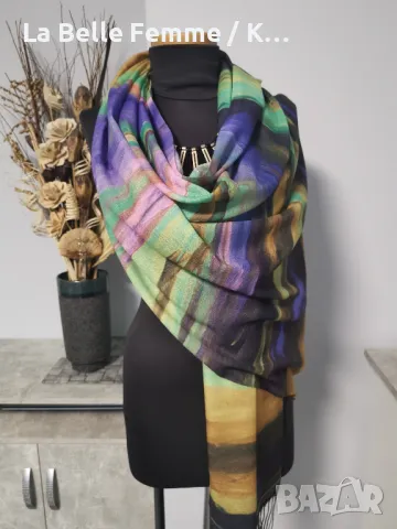 Красиви дамски шалове изработени от памук и лен и коприна, снимка 6 - Шалове - 49840497