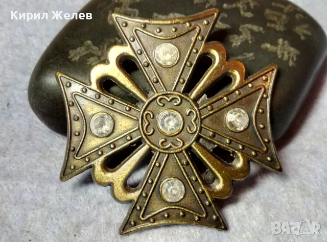 ИНТЕРЕСНА РИЦАРСКА МЕСИНГОВА АРТ АПЛИКАЦИЯ във ФОРМАТА на МАЛТИЙСКИ КРЪСТ 48762, снимка 3 - Други - 48842349