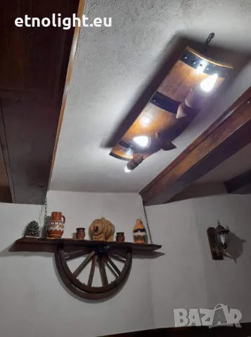 Полилеи от автентични реставирани бъчви с 4 ръчно изработени дървени чашки-конус, снимка 9 - Полилеи - 49004436