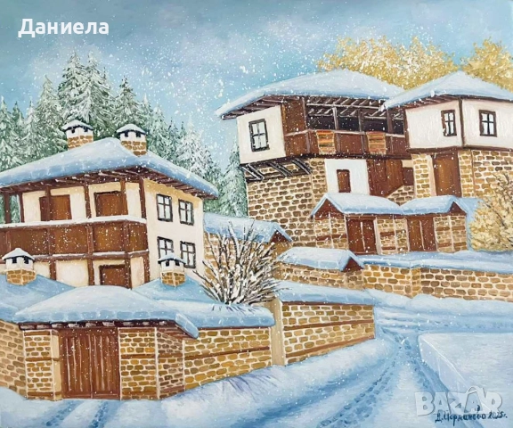 "Зимна приказка в Родопите.", авторска картина с маслени бои.