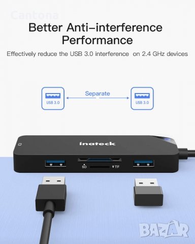 Inateck USB C Hub 5 в 1, USB 3.1 Gen1, 4K HDMI, 2хUSB  3.0.четец на SD/TF карти, снимка 3 - Други - 34874636