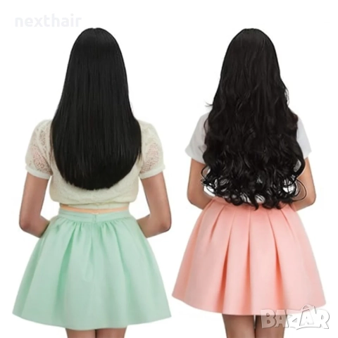 Комплект 12 броя черни синтетични вълнообразни треси 60 см, снимка 2 - Аксесоари за коса - 50837749