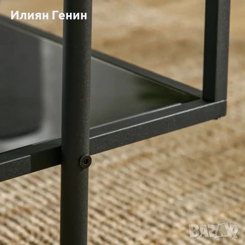 Холна маса HOMCOM с рафт, регулируеми крачета, стоманена рамка, стъклен плот, 100 x 55 x 45.5 см, снимка 5 - Маси - 50733046