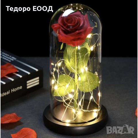 Вечна Роза в стъкло + кутия с вградени LED светлини подарък