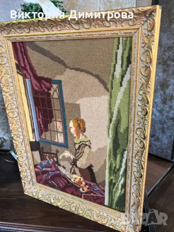 Гоблен "Момиче, четящо писмо до отворен прозорец" , снимка 6 - Гоблени - 48600855