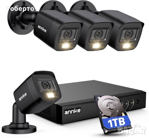 Система за наблюдение, Annke, 8CH DVR, 5MP Ultra HD, нощно виждане, IP67, 18m кабел
