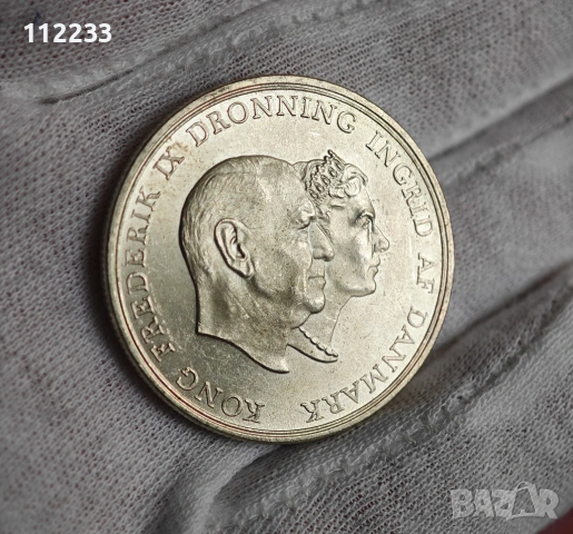 5 крони Крал Фредерик IX Сребърна сватба 1960 Дания сребърна монета