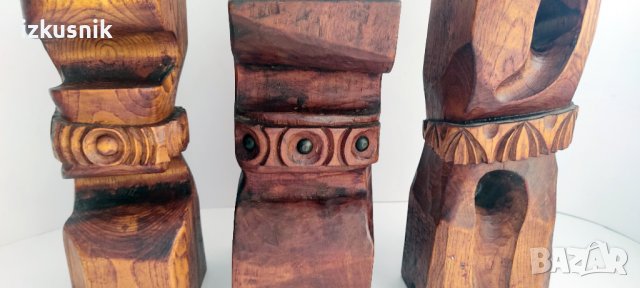 Резбовани дървени свещници, уникати от 70-те години, снимка 2 - Декорация за дома - 37561283