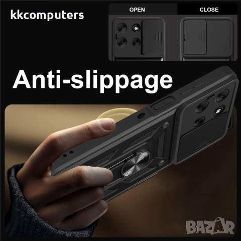 Калъф за Motorola Moto G56 5G с Въртяща се Стойка и Плъзгащо Капаче за Камера - PC + TPU, Военна защ, снимка 8 - Калъфи, кейсове - 53510240