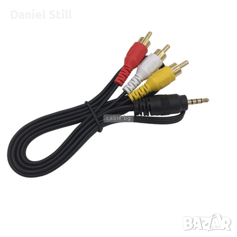 Аудио видео кабел Stereo Jack 3.5mm видео букса - 3RCA, 1.5 метра, снимка 1