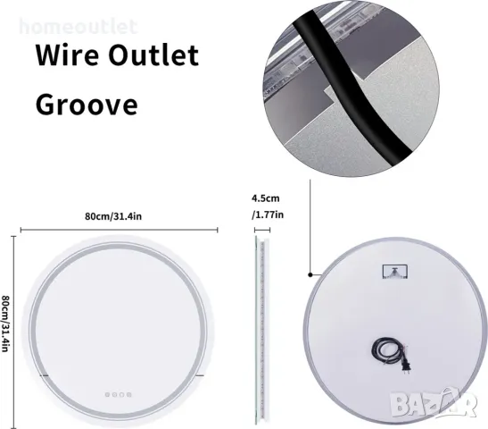ПРОМОЦИЯ LED огледало за баня с кръгла форма LUVODI KC-JJ1818-EU, снимка 4 - Огледала - 49674827