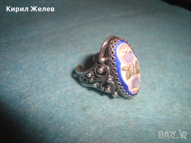 СТАРИНЕН СРЕБЪРЕН ПРЪСТЕН ФИЛИГРАННО СРЕБРО с ГРАНУЛАЦИЯ и РЪЧНО РИСУВАН ПОРЦЕЛАН БИЖУ УНИКАТ 25119, снимка 11 - Антикварни и старинни предмети - 34883896