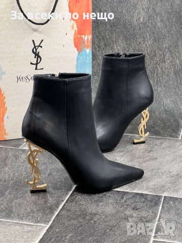 Yves Saint Laurent Дамски Черни Кожени Боти Със Златен Ток Код E877, снимка 6 - Дамски боти - 51815895
