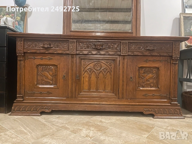 Огледало и шкаф антикварно,масив дьб Дърворезба , снимка 8 - Огледала - 42199531