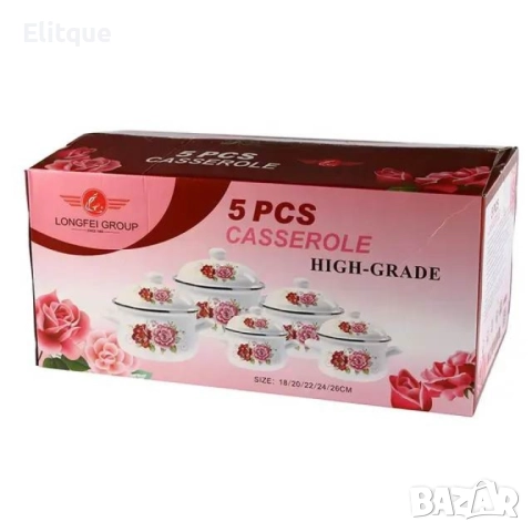 Комплект 5 бр. емайлирани тенджери с незалепващо покритите + капаци ТОП КАЧЕСТВО, снимка 4 - Съдове за готвене - 52894855