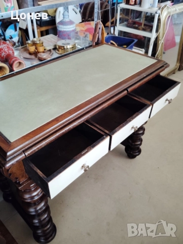 Старинно бюро с кожен плот, снимка 6 - Бюра - 52153343