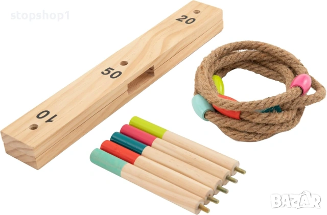 хвърляне на рингове TP Toys - Включва 5 цветни дървени колчета и перваз и 5 цветни въжени ринга. Изр, снимка 3 - Образователни игри - 53284801