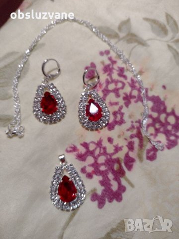 Комплект в 3 части с огнени кристали, нов 💥, снимка 4 - Бижутерийни комплекти - 32688451