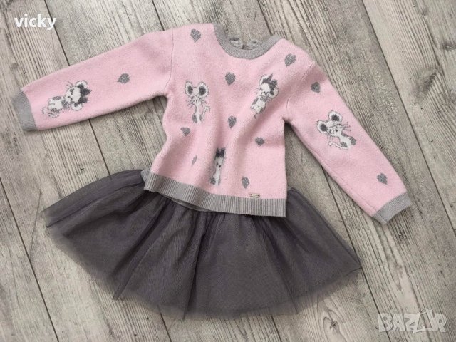 Комбинирана рокля Mayoral /рокля с тюл и пуловер/ 12М, 80см, снимка 5 - Бебешки рокли - 39063060