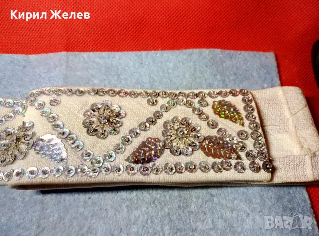 Стар ЕТНОГРАФСКИ ДАМСКИ КЕНАРЕН КОЛАН УКРАСЕН с ФЛОРАЛНИ МОТИВИ от БЛЕСТЯЩИ ПАЙЕТИ 47564, снимка 5 - Антикварни и старинни предмети - 47962834