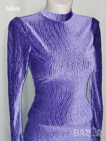 2XS /XS Лилава и черна рокля с дълъг ръкав и гол гръб, снимка 4 - Рокли - 52122661