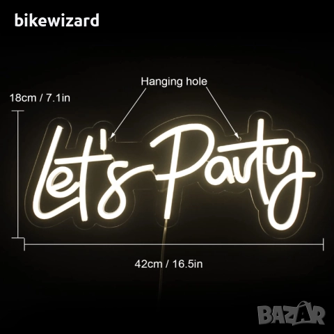 Неонова табела Wanxing Let's Party, LED табела Let's Party, димируема топло бяло НОВА