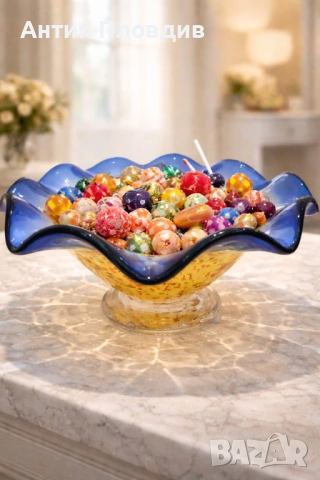 Фруктиера от художествено стъкло, снимка 2 - Декорация за дома - 53382412