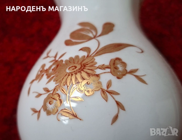 1948 г. JLMENAU - Старинен немски порцелан ваза порцеланова цветя злато, снимка 7 - Други ценни предмети - 53608976