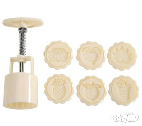 6 бр плодове зеленчуци пластмасови форми с бутало печат лунни сладки тесто фондан