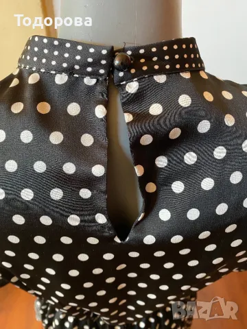 Рокля черна на бели точки, асиметрична, с волани., снимка 4 - Рокли - 49422119