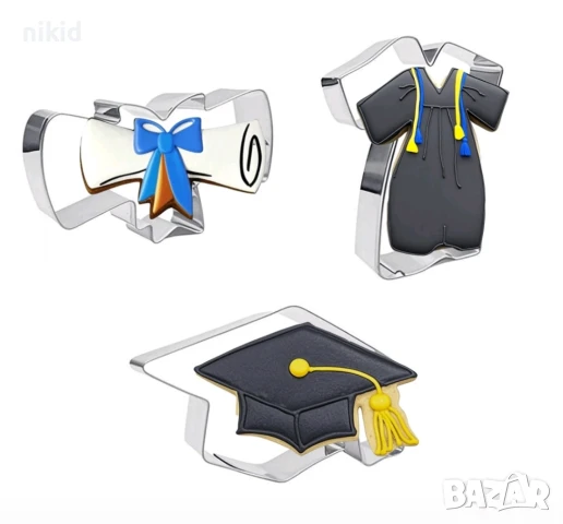 Шапка тога Абитуриент Диплома рамка падаща звезда метална форма резец сладки бисквитки фондан бал, снимка 2 - Форми - 50659696