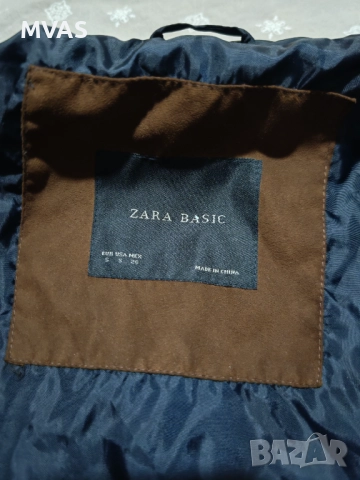 Нов ZARA тъмно син елек с кафява кожа S XS размер , снимка 5 - Елеци - 51880882