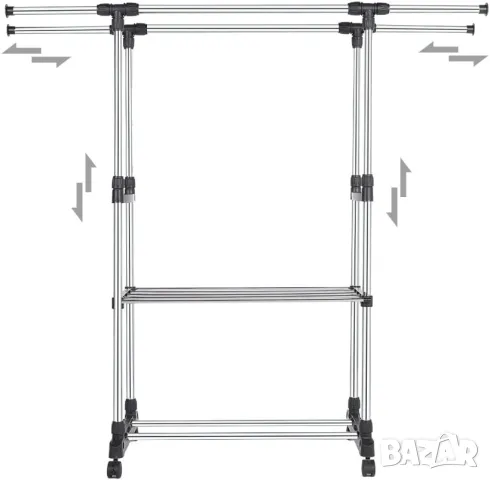 Поставка за дрехи на колела Разтегателна 75-151 Регулируема височина, снимка 3 - Закачалки - 49668436