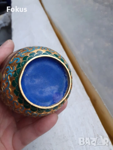 Клоазоне cloisonne клетъчен емайл бронз ваза буркан, снимка 4 - Антикварни и старинни предмети - 53335704