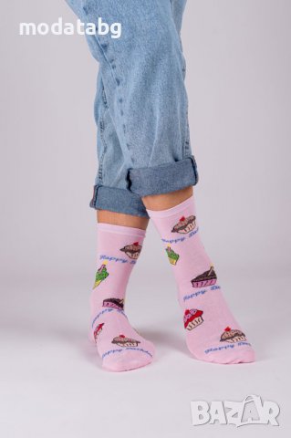 Дълги чорапи Рожден ден в розов цвят