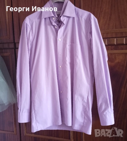 OLYMP 40 L/XL КАТО НОВА лилава риза с дълъг ръкав Олимп purple shirt, снимка 2 - Ризи - 50593282